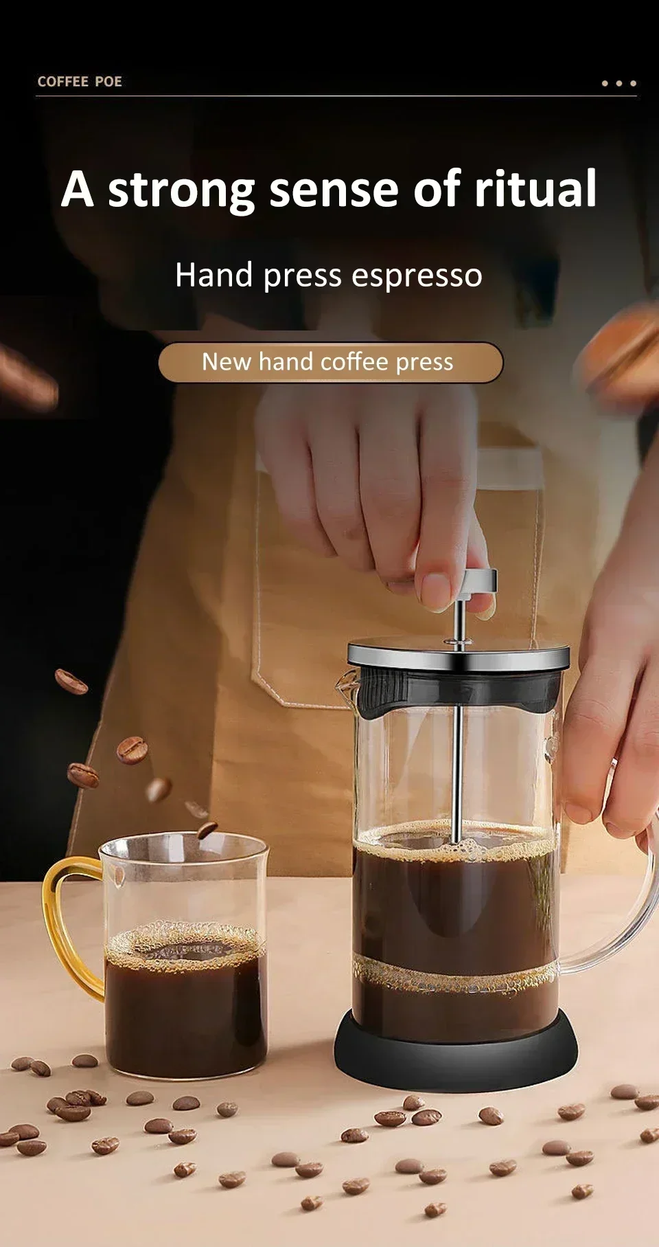 Description Picture 3 of item350-1000ml Stainless Steel Glass Coffee Maker French Press Coffee Pot Heat Resistant Borosilicate Glass Tea Pot Kitchen Tools