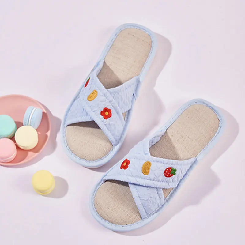 

Women Indoor Slippers Floor Flat Shoes Comfort Anti-slip Home Flax Linen Female Slipper House Cotton Slides