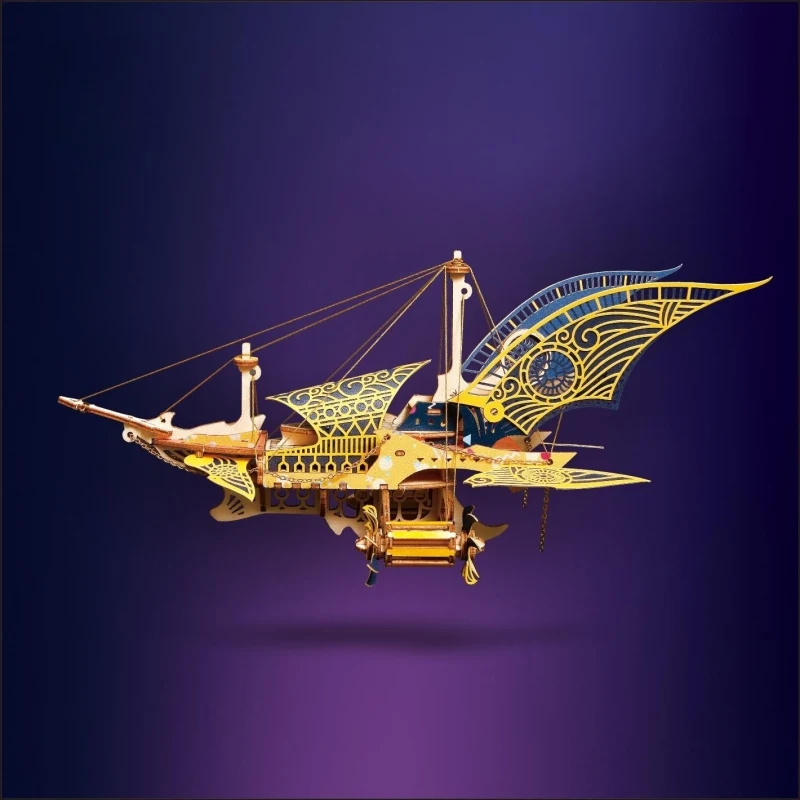 DIY Steampunk Fantasy Epic Style Spaceship 3D Wooden Puzzle Toy Model Building Block Puzzles Kits Assembly Jigsaw Toy for kids police bus car building block bricks toys set mobile combat vehicle 3d puzzle for kids boy diy assembly toy