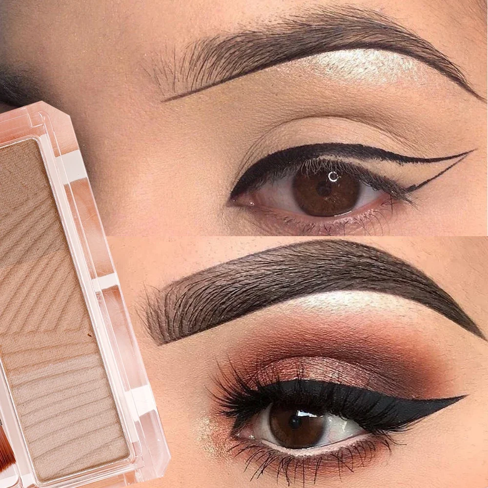 

Lasting 3D Eyebrows Powder Palette Three Color Waterproof Eye Brow Enhancer with Brush Natural Black Brown Eyebrow Cream Makeup