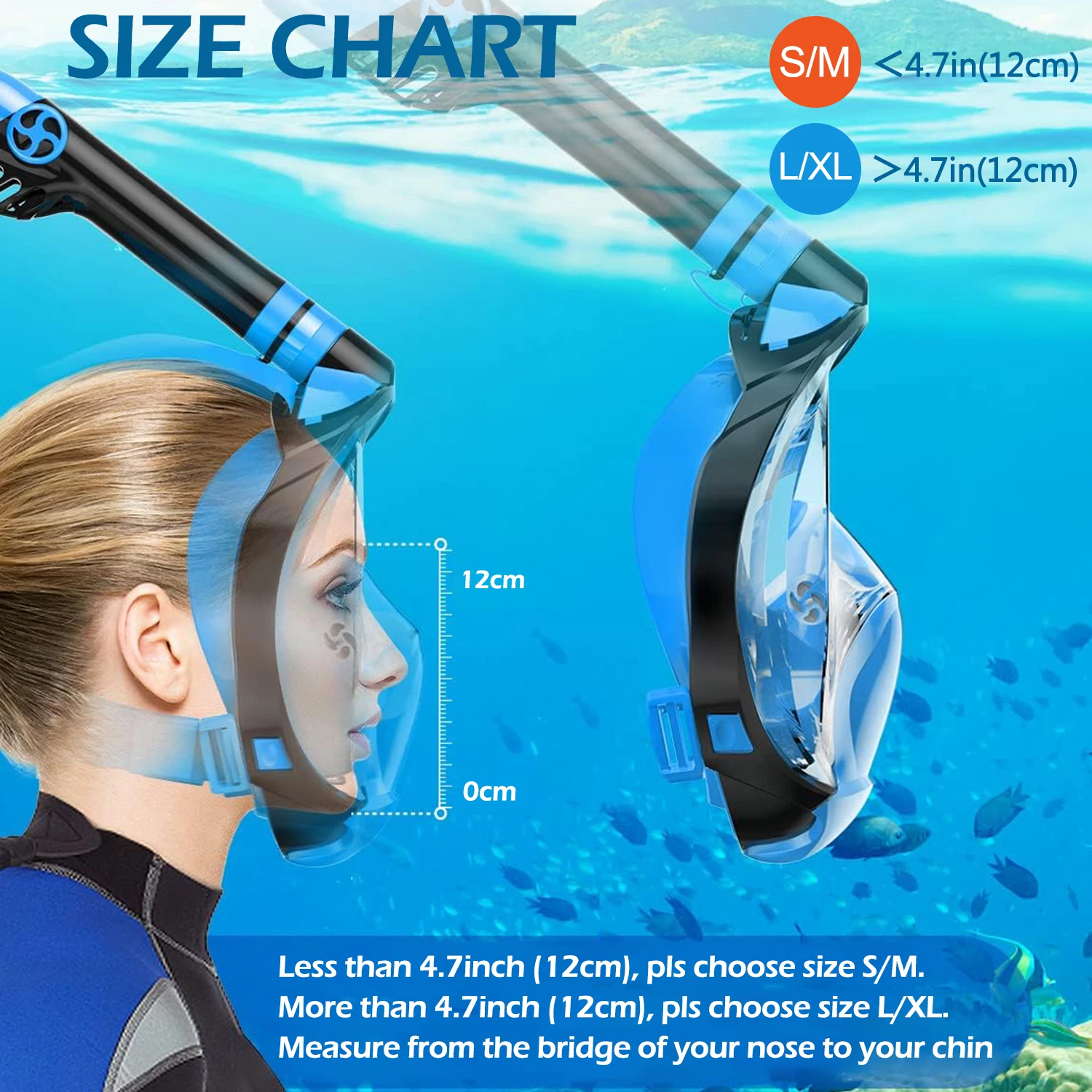 Adult Full Face Snorkelling Mask 180 Degree Panoramic Leakproof Anti-fog Professional Underwater Sports Swimming Equipment