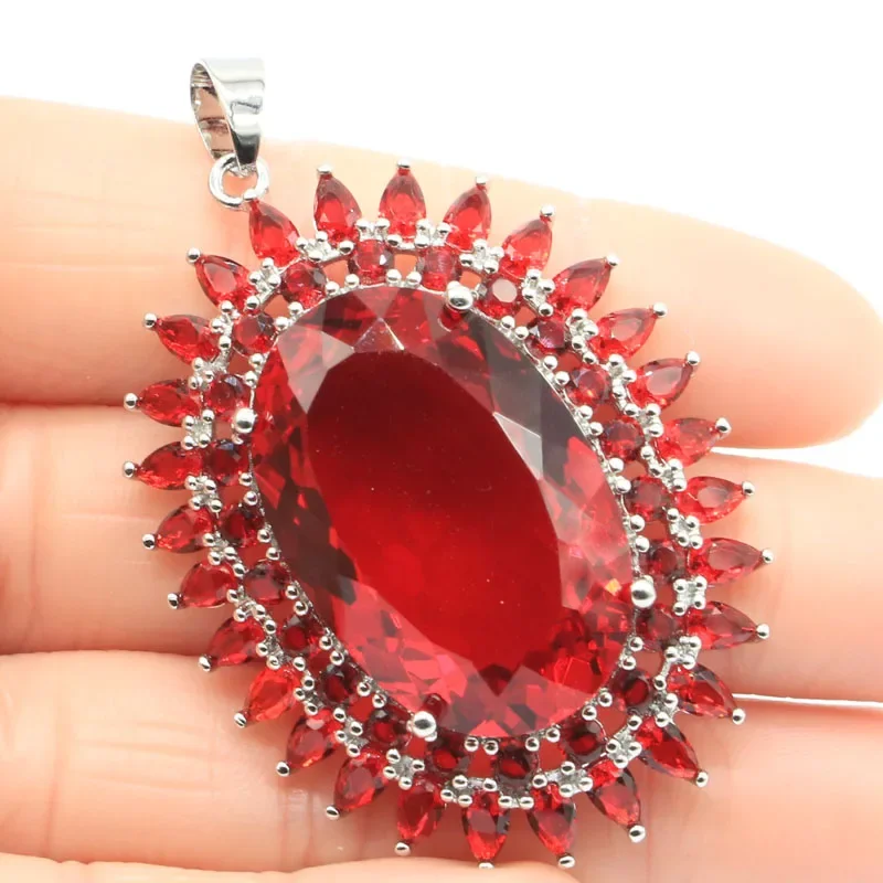 17g  Real 925 Solid Sterling Silver Pendant Long Big Heavy Violet Tanzanite Smoky Swiss Blue Blood Ruby Citrine Kunzite Women