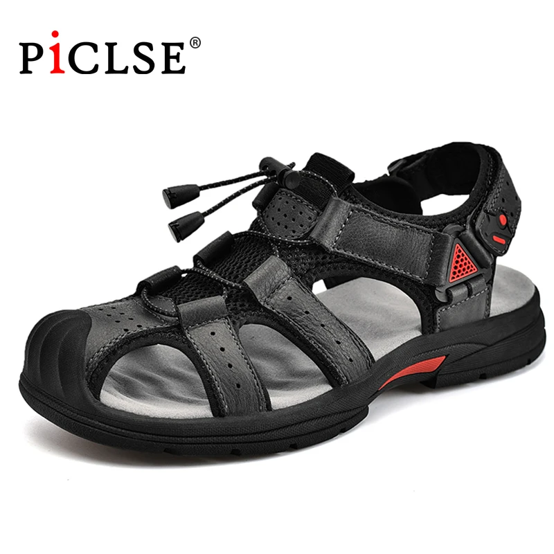 

Large size 46 Genuine Leather Men Sandals Summer Men Beach Sandals Outdoor Sandals For Men Walking Shoes zapatos Hombre