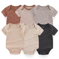 Combinaisons pour nouveau-nés en coton, ensemble de vêtements pour bébé fille, 6 pièces, manches courtes, vêtements pour bébé garçon, été, couleur unie, bébés 2