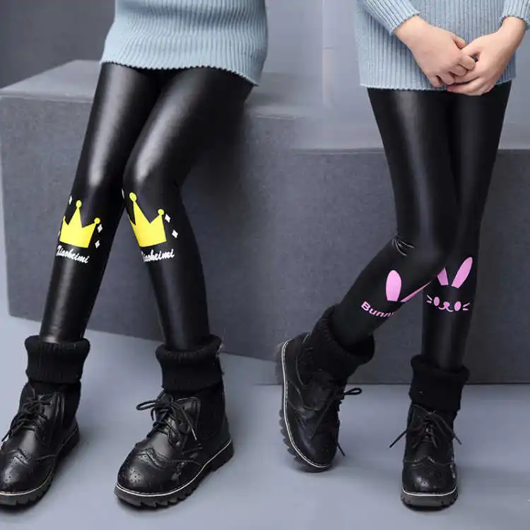 Winter Girls Legging Pants Leather Warm Trousers Children Leggings Kids Thicken Pants Baby Cartoon Clothes