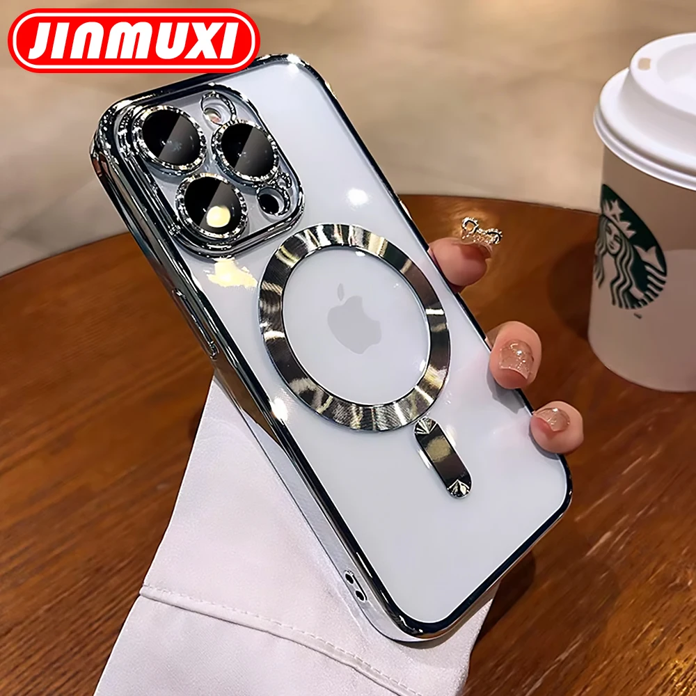 Magnetic Wireless Charging Clear TPU Case with Full Lens Protection and Plating Finish