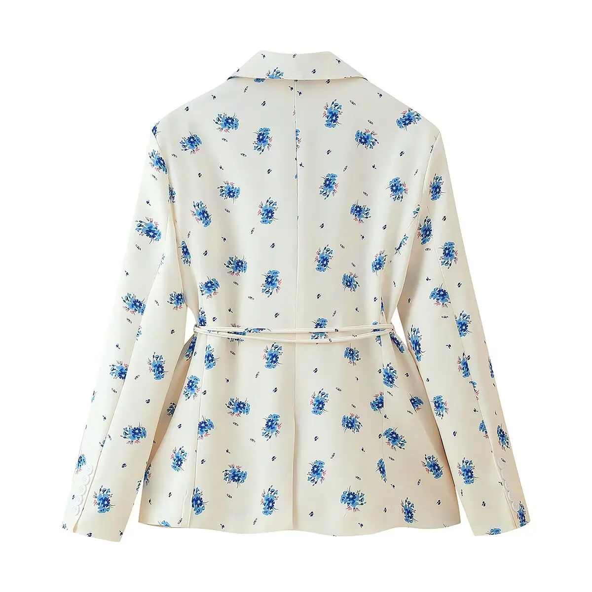 Floral Print Beige Blazer with Lace-Up Bow Belt and Front Pockets — photo 4