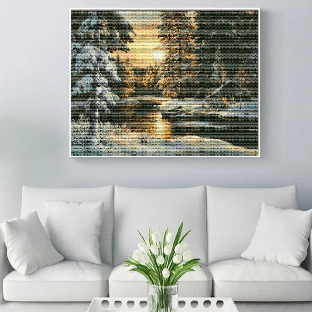 Cross Stitch Embroidery Snow Tree Scenery Cotton Thread Painting DIY Needlework Kits 14CT Winter Home Decoration embroidery thread,cross stitch kit