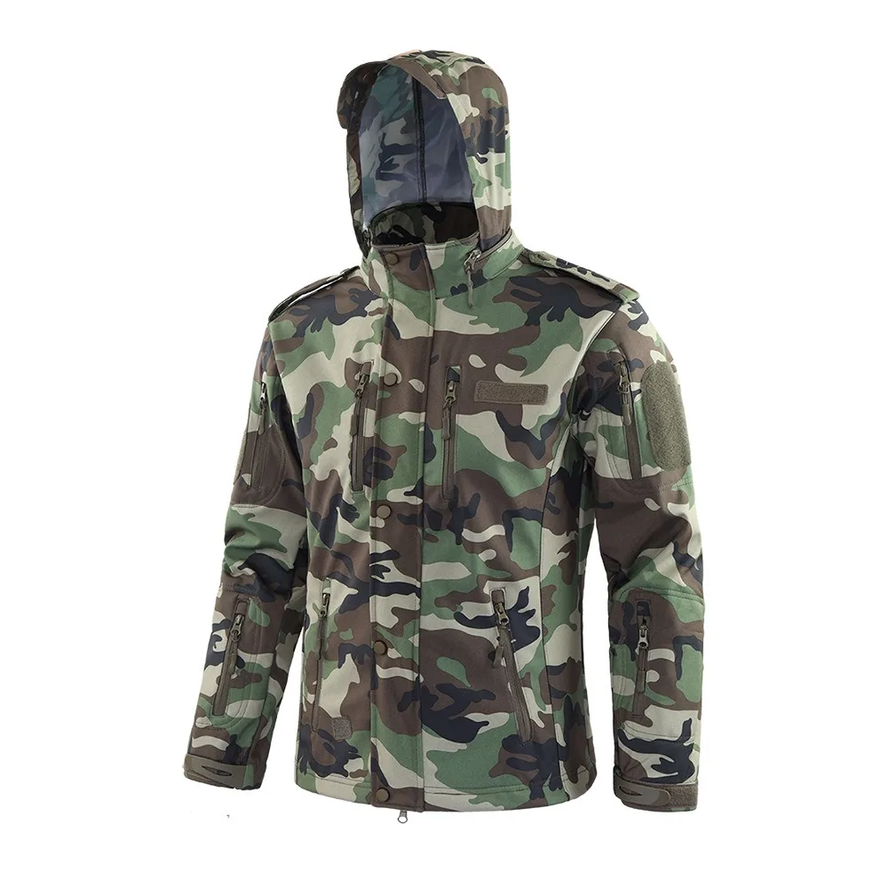 Outdoor Softshell New Punching Jacket Camouflage Multi Punching Jacket Pocket Fleece Hooded Jacket