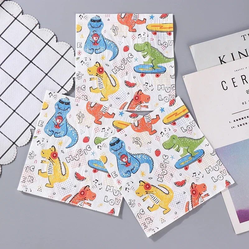 New Dinosaur Printing Paper Napkins 20pcs/Pac 33cm 2Ply Cartoon Birthday Party Colorful Napkins Personalized Dress Up Paper
