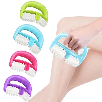 Handheld Body Massage Roller Anti Cellulite Fascia Roller 2 Wheel Spiked Muscle Stimulator Neck Arm LeG Body fat Massage Tools