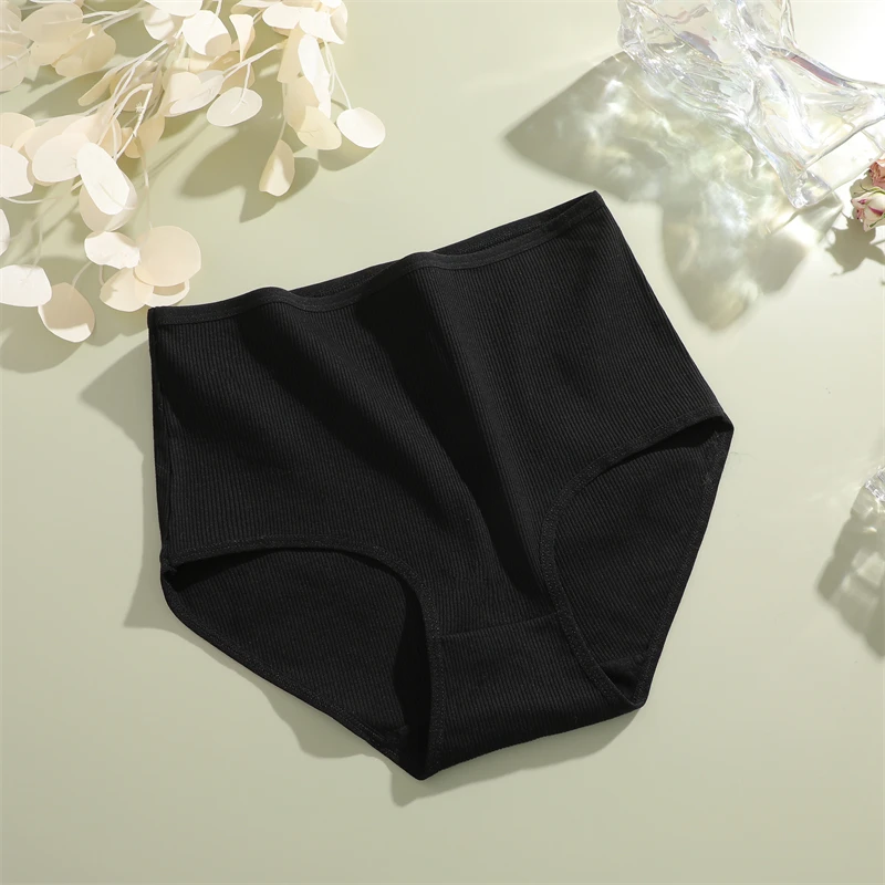 FINETOO Cotton Plus size Underwear Women's Striped High Waist Panties Sexy Elastic belt Breathable Brief 14 Colors Soft Lingerie