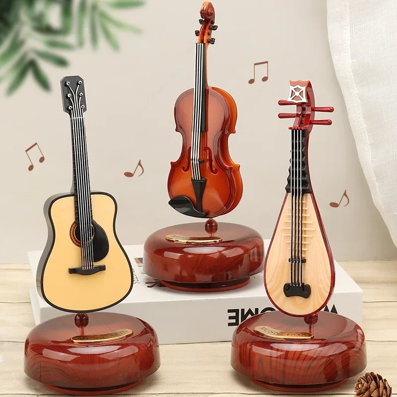 Rotating Music Box music box Guitar Violin Music Box Birthday Gift Girl Holiday Gift Living Room Creative Decoration