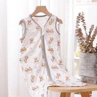 HappyFlute New Cute Print Two-Way Zipper Design Super Soft Bamboo Cotton Fabric Sleeveless Baby Summer Anti-kick Sleeping Bag 1
