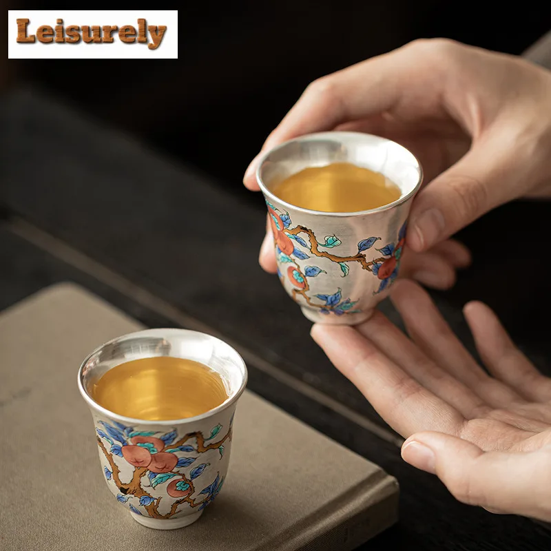 50ml Gilt Silver Persimmon Ruyi Teacup Retro Tea Bowl Water Jug Tea-tasting Meditation Cup Chazhan Master Cups Chinese Tea Set
