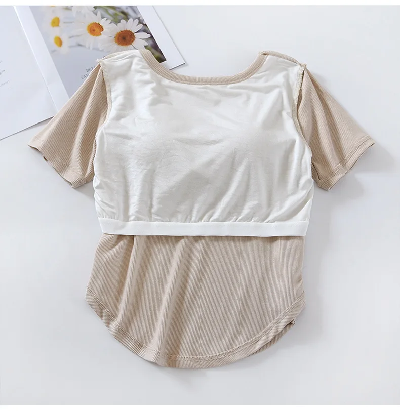 Casual Nachtwäsche T-shirt Stricken Modal Schlaf Tops Kurzarm Sommer Ein Stück frauen Pyjamas Brust Pad Nachtwäsche Hemd – Detail 12