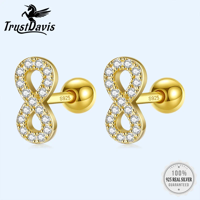 

TrustDavis Real 925 Sterling Silver Fashion 8 Infinite CZ Screw Stud Earrings For Daughter Girls Birthday Gift Jewelry DG0027