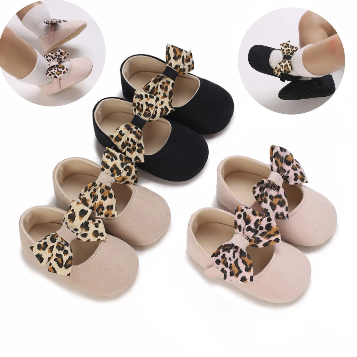 

Lovely Leopard Bow Baby Shoes Fashion Princess Shoes Casual Sports Shoes Warm Toddler Soft Sole Anti Slip First Walker 0-18M