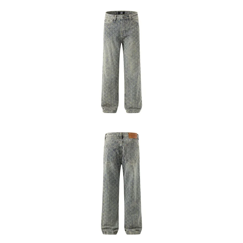 Street jeans heterosexual popular brand new multifunctional casual elastic straight leg personality couple casual wide leg pants