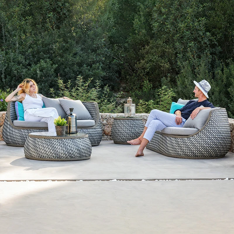 

Patio sofa waterproof sun protection outdoor combination Nordic leisure outdoor terrace rattan bed sofa
