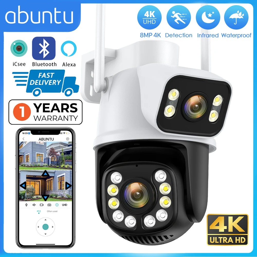 

8MP 4K Wifi Camera Dual Lens Dual Screen Outdoor Security Night Vision Video Surveillance Camera Human Detection PTZ IP Camera