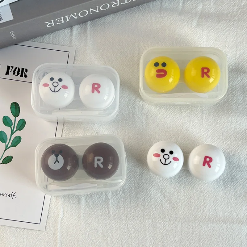 UYAAI 1Set Contact Lenses Container Companion Box Contact Lenses Case For Travel Fashion Yellow Duck Cute Bear Rabbit Makeup