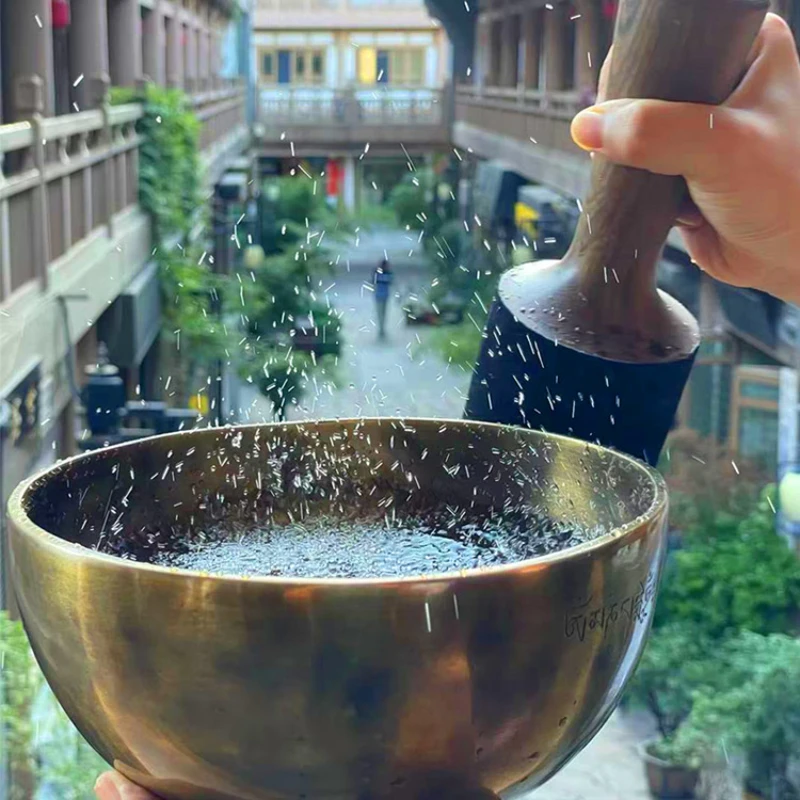 Tibetan Meditation Bowl Black Singing Therapy Yoga Chakra Healing Sanskrit Buddha Copper Chime Sound Brass Bowl Decor 12-30cm 6