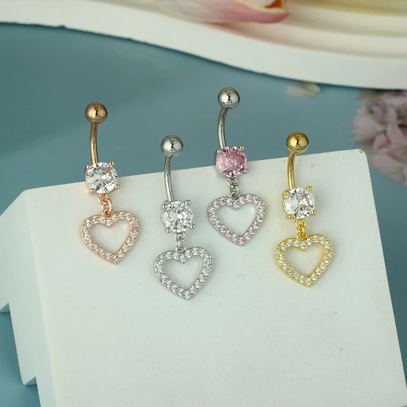 Belly Button Ring Sets Heart Dangled Belly Piercing Nombril Heart Sexy Navel Rings for Women Wholesales Body Piercing Navel