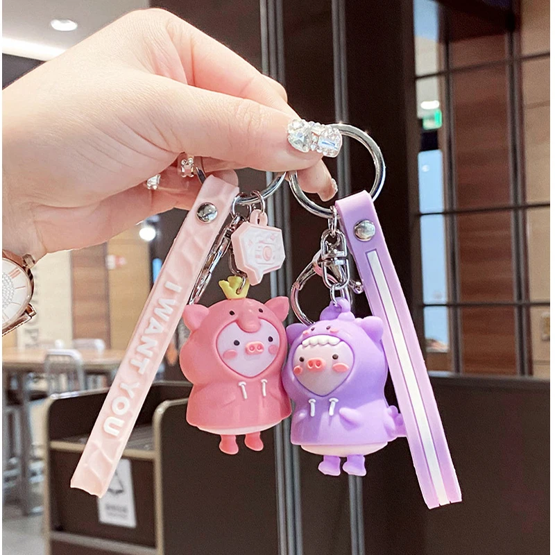 Cartoon Raincoat Pig Doll Metal Keychain Trinket Girls Boys Pendant Bag Car Key Ring Jewelry Lanyard Gifts Cute Accessories |