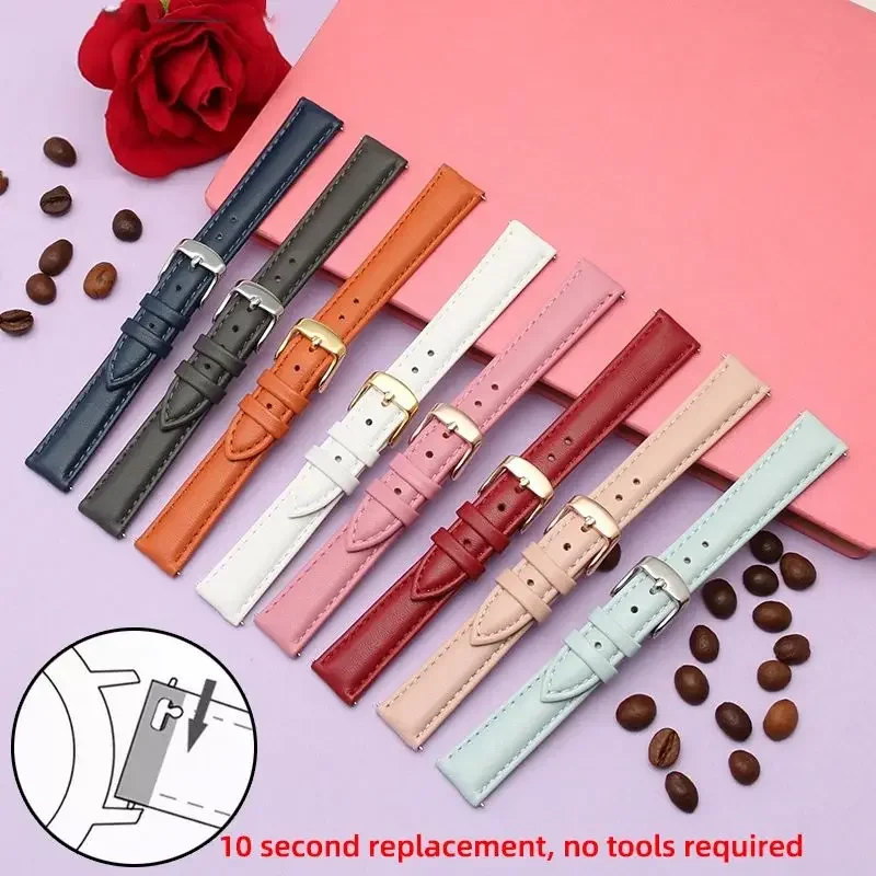 Elegant 14mm Women's Cowhide Leather Watch Strap with Quick Release