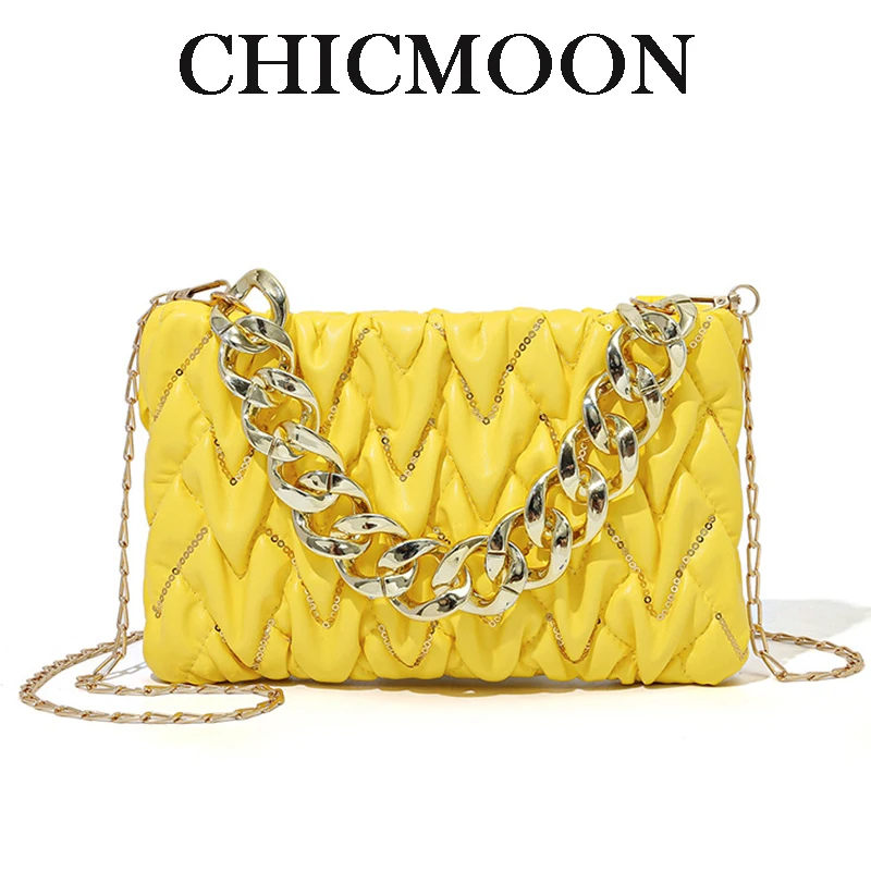 

Women 2023 New Trendy Lingge Shoulder Bag Fashion Small Thick Chain Handbag pu Leather Crossbody Underarm Bags Lady Phone Purse