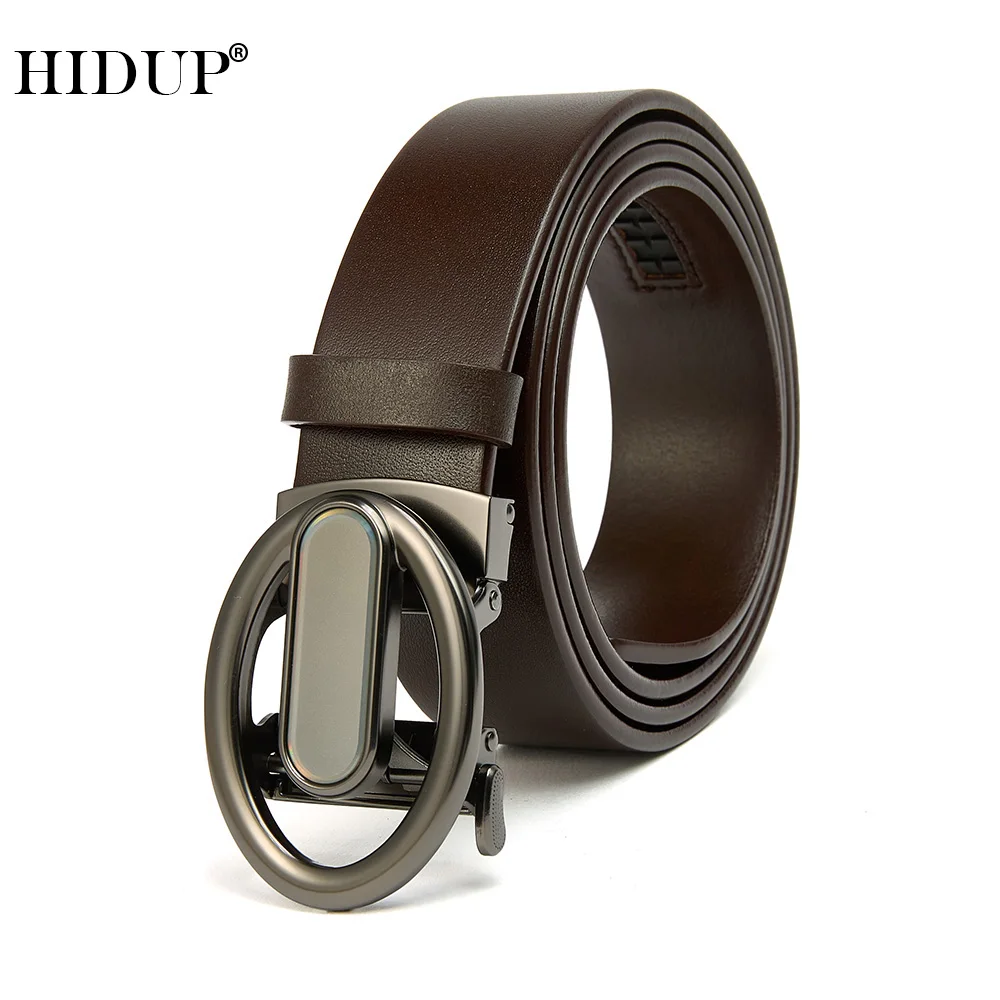 HIDUP Top Quality Solid Pure Cowskin Genuine Leather Ratchet Belts 3.5cm Wide Automatic Male Belt Hollowed Design Styles NWJ1190