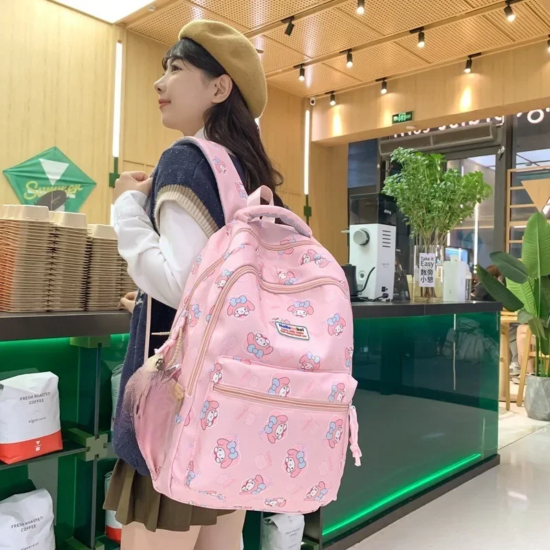 

Kawaii MyMelody Backpack Sanrio Kuromi School Bag Girls Ins Fashion Cartoon Student Large Capacity Travel Backpack Birthday Gift