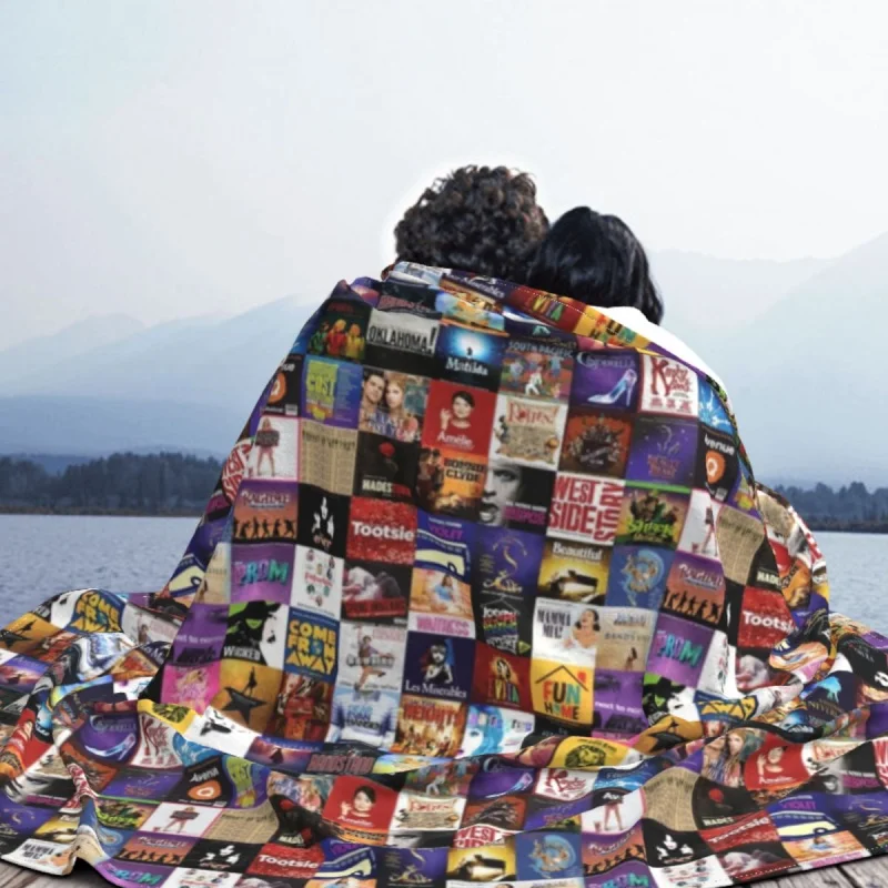 Musicals Collage Blanket Flannel Textile Decor  Warm Throw Thick blankets for Bed Home Cou  Office