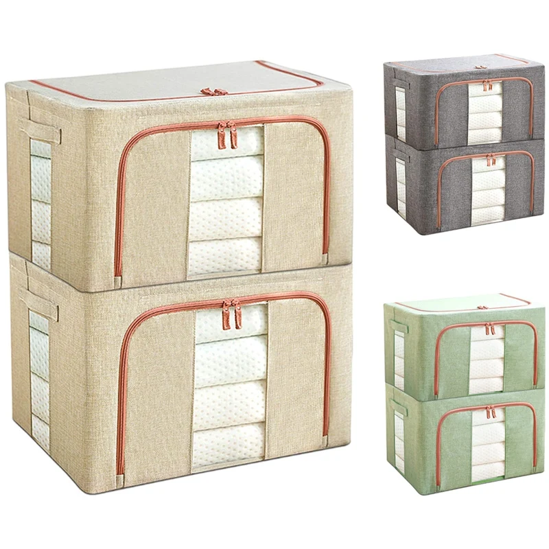 

BEAU-Stackable Storage Bins, Closet Organizer Boxes With Windows & Zippers, Foldable Containers For Clothes, Set Of 2