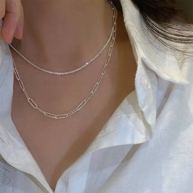 Silver Color Sparkling Necklace For Women Trendy Clavicle Chain Choker Girls Korean Wedding Party Jewelry Accessories 4