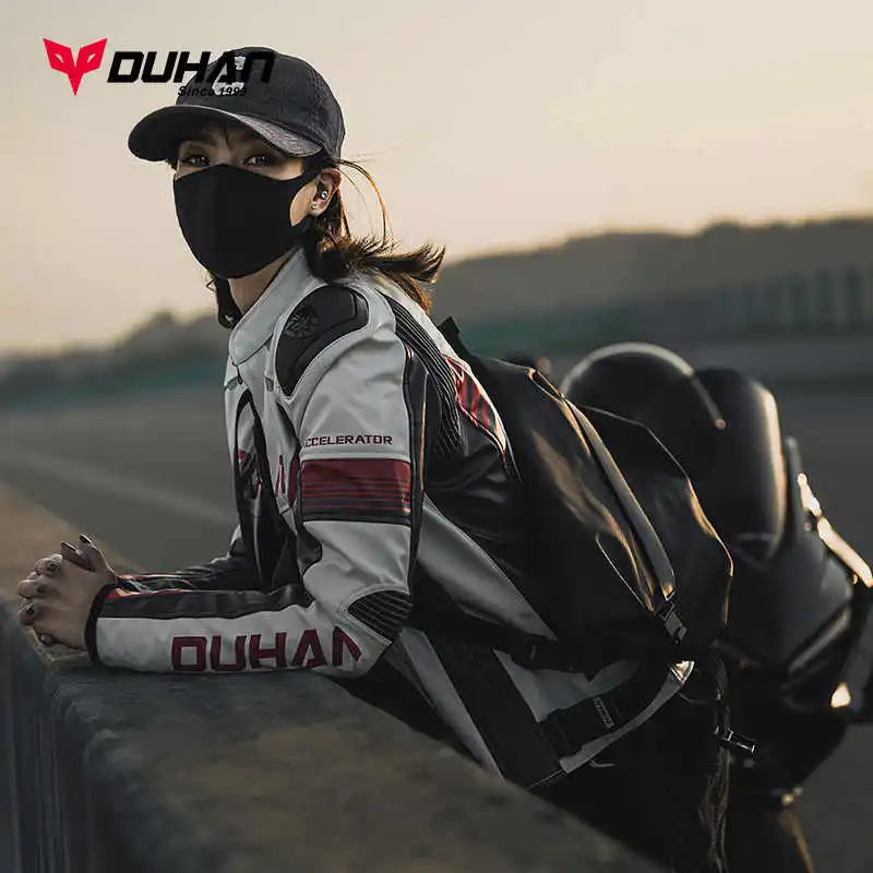 두한 PU 가죽 오토바이 레이싱 재킷 방수 안감 사이클링 오토바이 레이싱 재킷 남녀 탈부착 가능 라이너