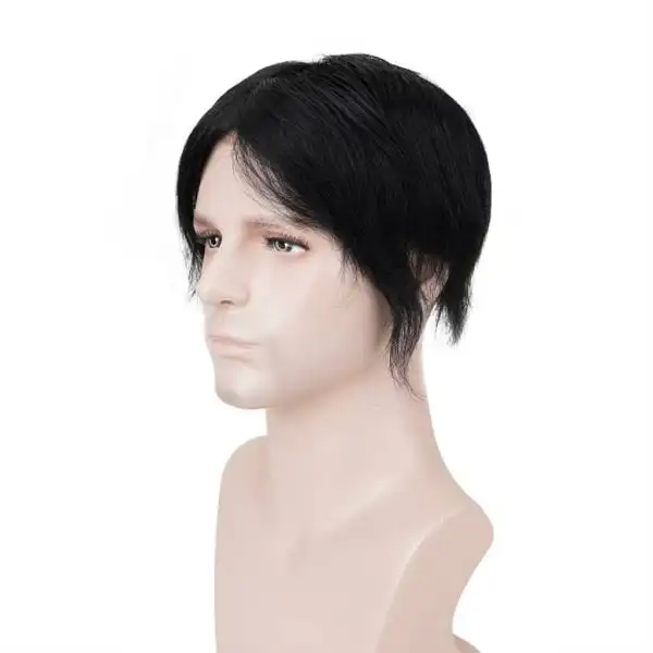 Male Hair Prosthesis Mono Top With 0.06 PU Natural Hairline Toupee Men Wig 100% Human Hair System Unit Male Wig Free Shipping