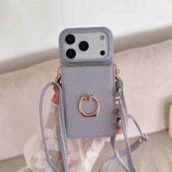 Crossbody Lanyard Phone Case with Card Holder and Makeup Mirror Wallet - iPhone 12 Mini (Violet)