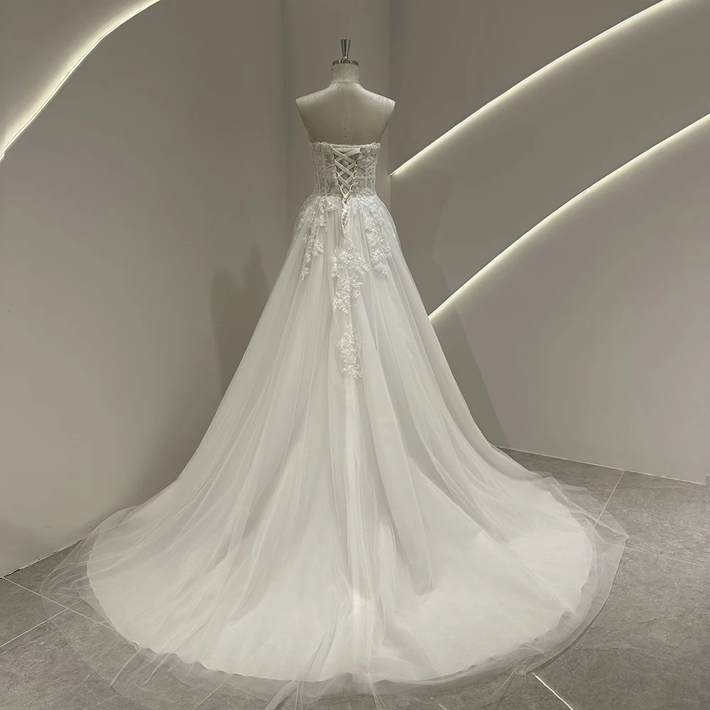 SL-9400 Customized SuLi Romantic Strapless Bride Wedding Dress Lace  Appliques Beading Bohemian See Through Bridal Gown Beach - AliExpress 320