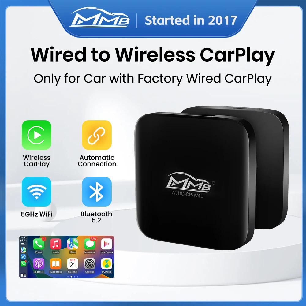 Mmb Cablato A Wireless Apple Carplay Adattatore Usb Aggiornamento Online Blutooth 5.2 Plug And Play Per Honda Toyota Corolla Peugeot 3008