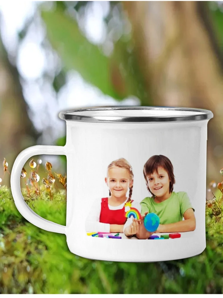 Customized Enamel Mug Print with LOGO Photo Text Office Water Cups Personalize Name Breakfast Milk Tea Coffee Cup 350ml