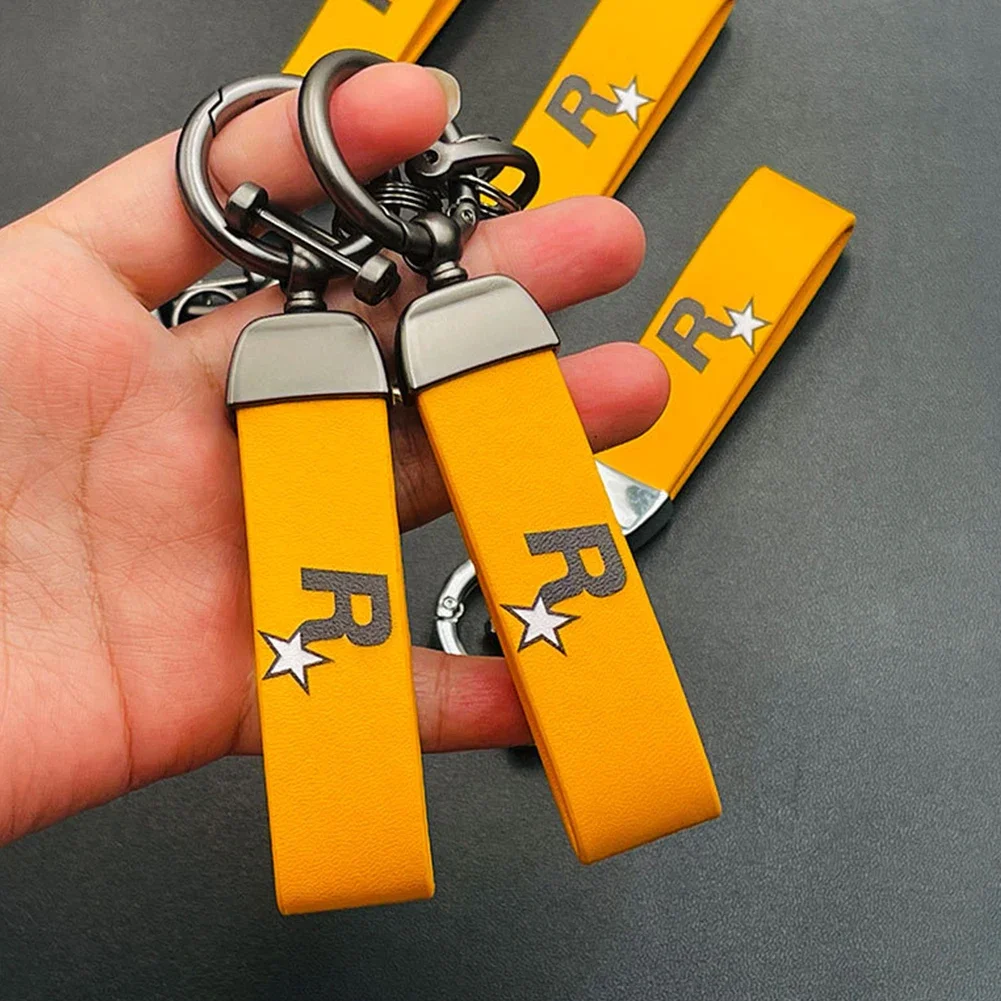 

Yellow Muti-Pendant Key Holder Durable Key Strap Nylon Webbing Strap Keychain Keyfob Game GTA Auto 5 Keychain For Fans Key Ring