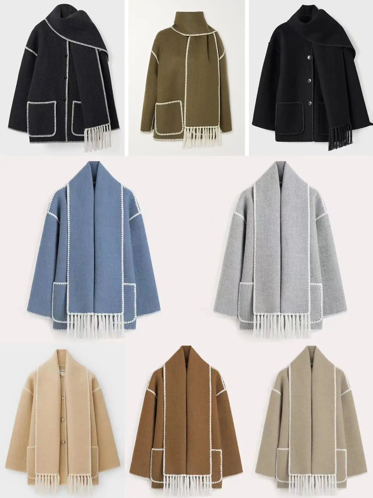 Women's Autumn Fashion Pocket Woolen Scarf Coat Casual Style Blast Street Loose Fit