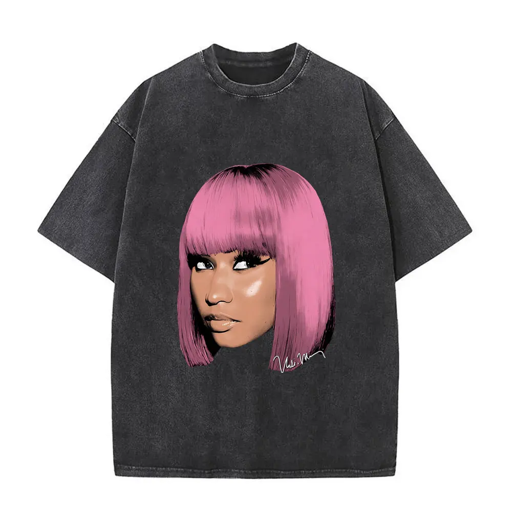 

Rapper Nicki Minaj Head Graphic Washed Tshirt Album Cover Art T-shirt Rare Queen of Rap T Shirts Men Women Hip Hop Vintage Tees