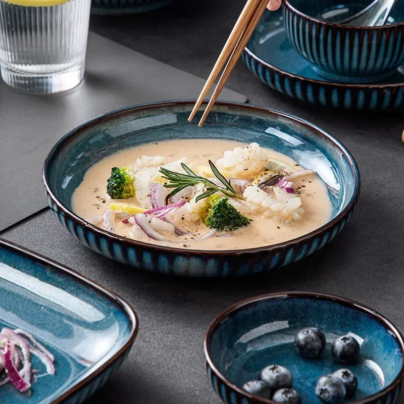 Blue kiln glaze tableware, ceramic rice salad, plate, plate, fish tableware dinner set plates and dishes