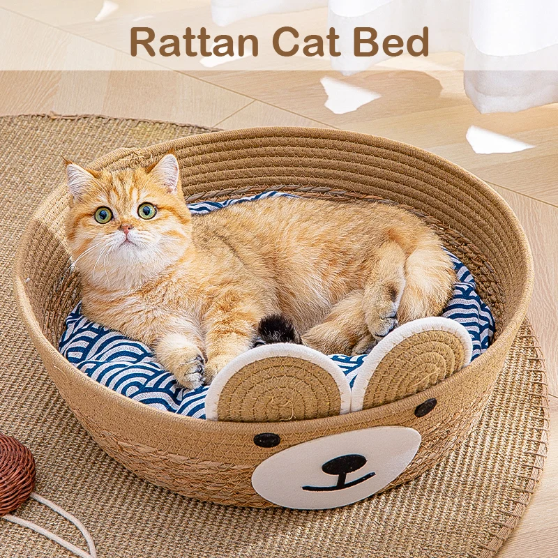CuteCatBedCatLitterMadeOfRattanCatHousePetBedCooland