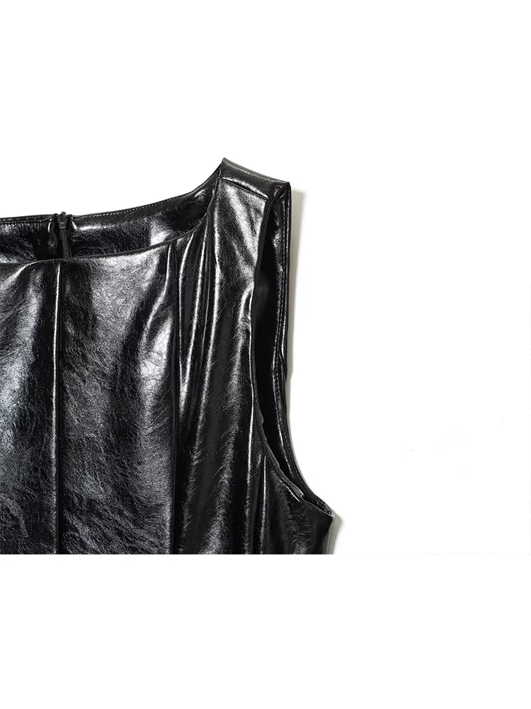 2026 New Women Slim PU Tank Tops Chic Faux Leather Sleeveless Back Zipper Vest With Belt Street Style Sexy Female Tank Tops