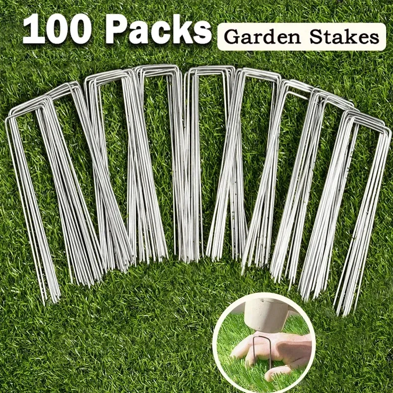 Metal Garden Stakes 6 Polegada Galvanizado Paisagem Grampo Heavy Duty U Shaped Paisagem Pin Ground para Proteger Weed Barrier Fabric