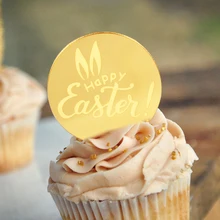 

5pcs Happy Easter Cupcake Topper Bunny Ear Acrylic Cake Insert Card for Easter Party Dessert Cake Decoration Tools